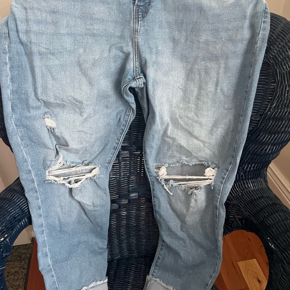 Womens Light Blue Distressed Jeans